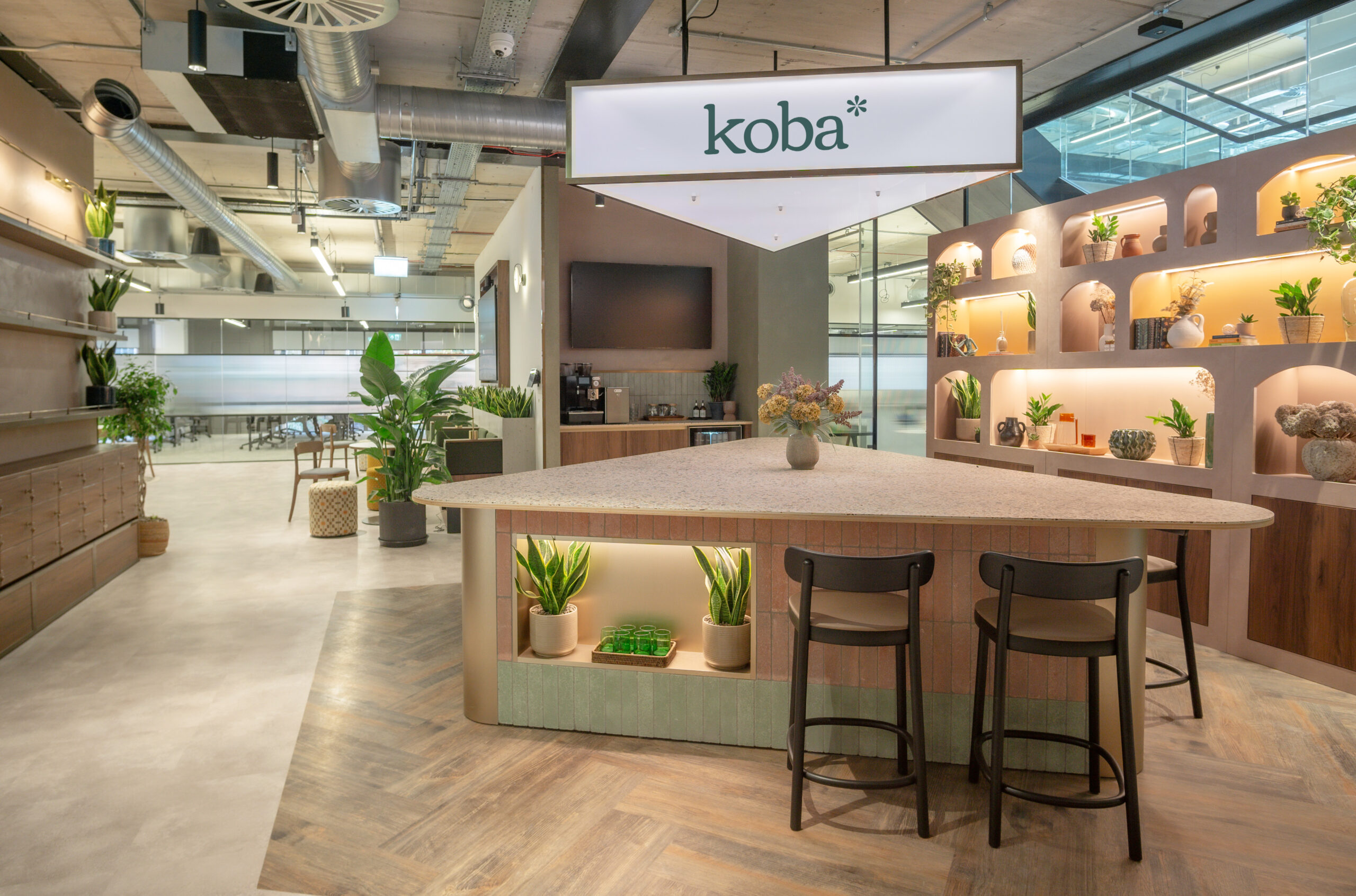 Reception area, premium office space with natural colours